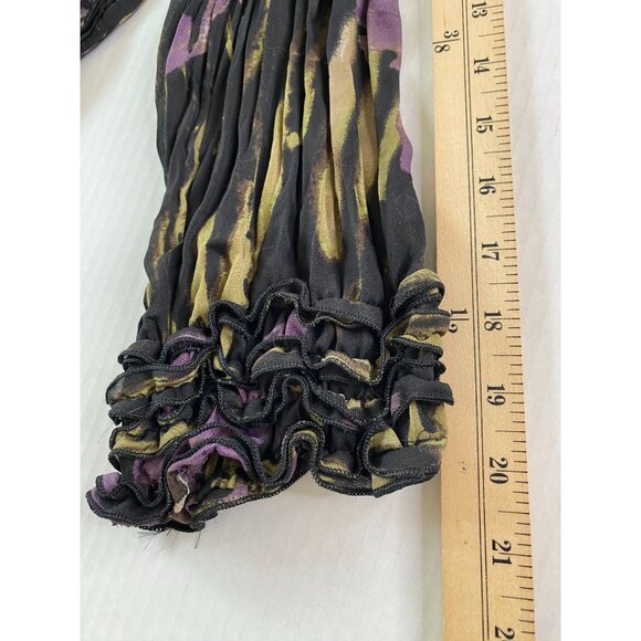 Mandee Women’s Crinkle Black Purple Floral V-Neck Ruffle Blouse Size M Romantic - Picture 12 of 12